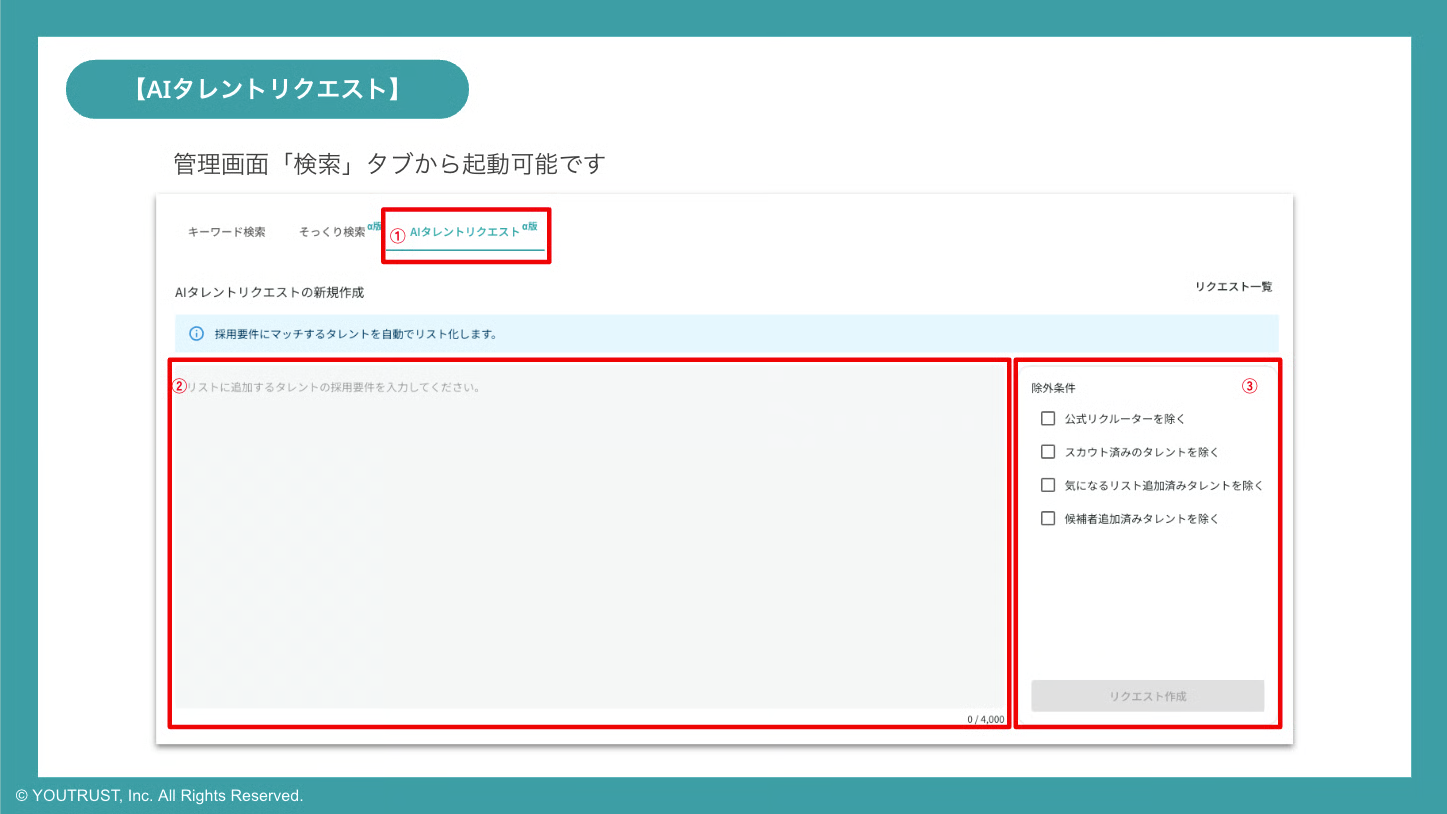AIタレントリクエストの入力フォーム