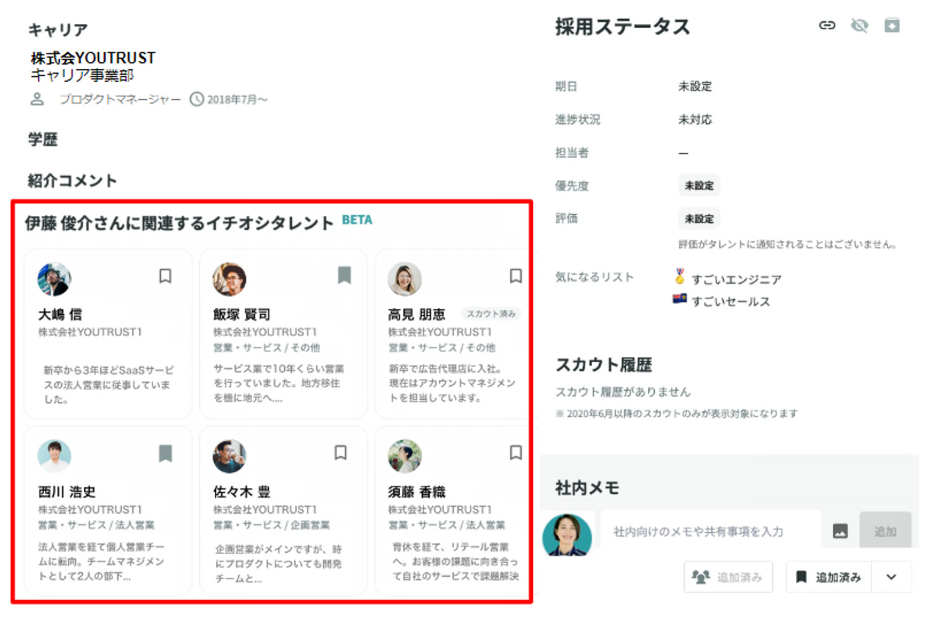 タレント詳細のイチオシタレント表示